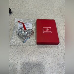 Lenox Sparkle and Scroll Heart Ornament Silverplate Clear Crystal new inbox